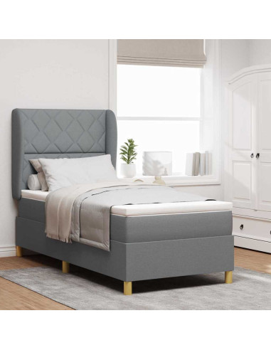 Letto a molle con testiera Grigio chiaro 190 x 90 cm Tessuto