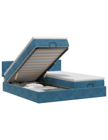 Letto ottomano con materasso 2 pcs Blu Scuro Velluto
