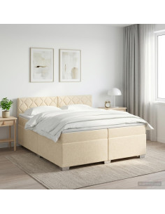 Letto box spring con materasso Crema 200 x 200 cm Tessuto