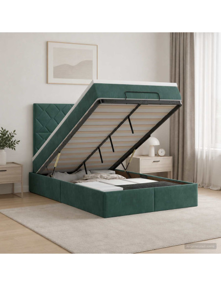 Letto Ottomano con Materasso e LED Verde Scuro 120 x 200 cm