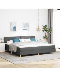 Letto a Sorgente LED Grigio scuro 200 x 200 cm Tessuto