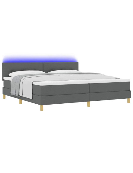 Letto a Sorgente LED Grigio scuro 200 x 200 cm Tessuto
