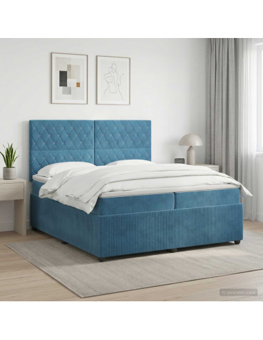 Letto box spring con materasso Blu 200 x 200 cm Velluto