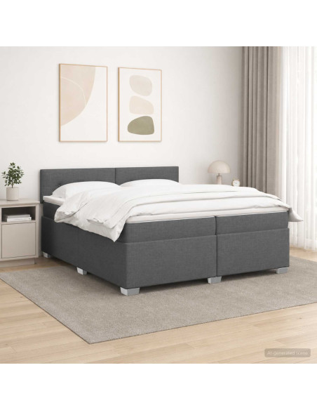 Letto con Box Spring, Materasso e LED Grigio Scuro 200 x 200 cm