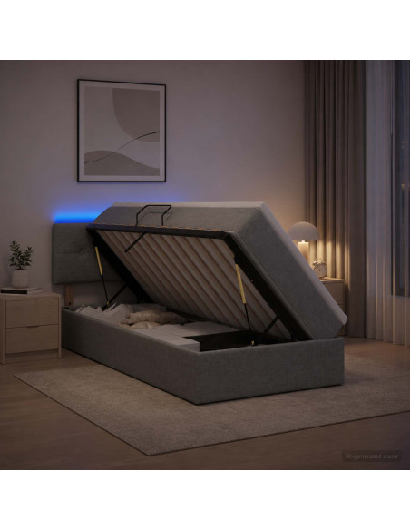 Letto con contenitore LED e materasso Grigio Chiaro