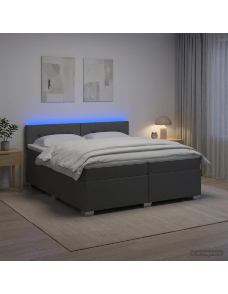 Letto con Box Spring, Materasso e LED Grigio Scuro 200 x 200 cm