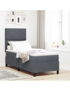 Letto a molle con testiera Grigio scuro 80 x 200 cm Velluto