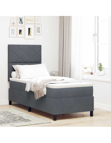 Letto a molle con testiera Grigio scuro 80 x 200 cm Velluto