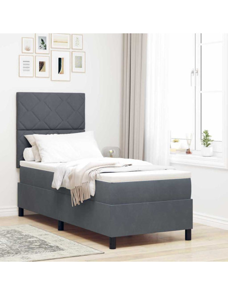 Letto a molle con testiera Grigio scuro 80 x 200 cm Velluto