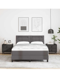 Letto a molle con materasso Grigio 140 x 200 cm Pelle sintetica