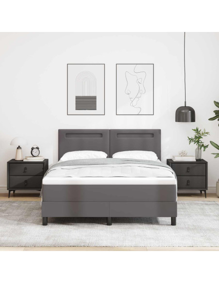 Letto a molle con materasso Grigio 140 x 200 cm Pelle sintetica