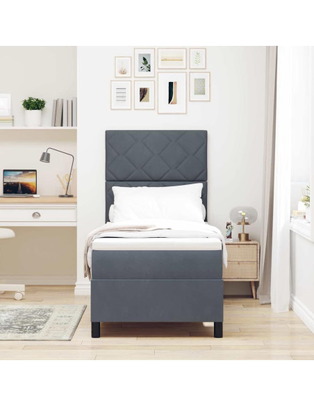 Letto a molle con testiera Grigio scuro 80 x 200 cm Velluto