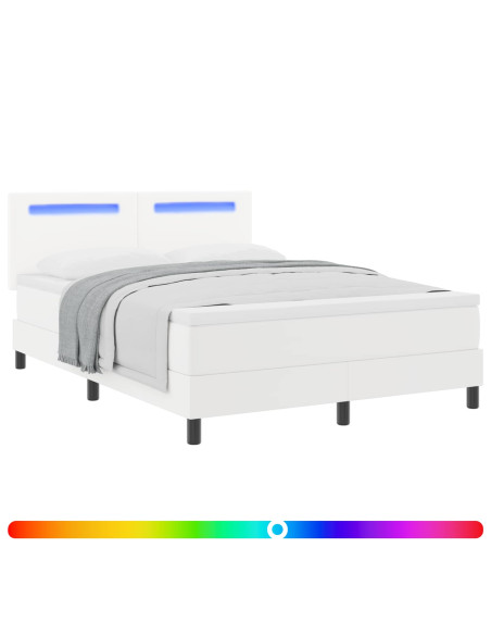 Letto a molle con materasso Bianco 140 x 190 cm Pelle sintetica