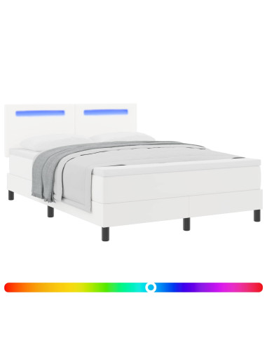 Letto a molle con materasso Bianco 140 x 200 cm Pelle sintetica