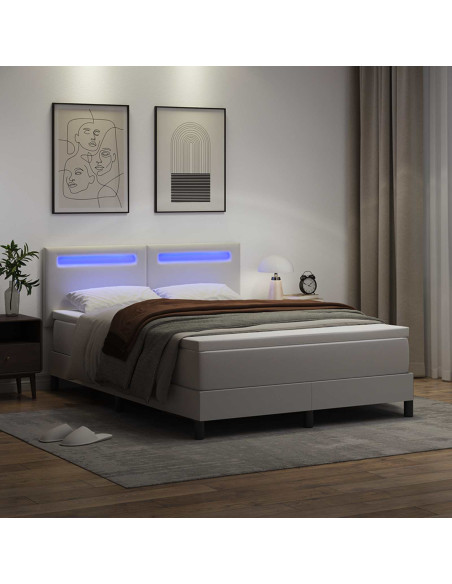 Letto a molle con materasso Bianco 140 x 200 cm Pelle sintetica