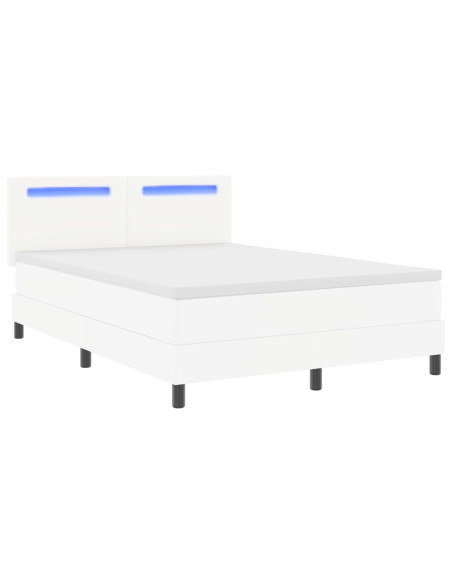 Letto a molle con materasso Bianco 140 x 200 cm Pelle sintetica