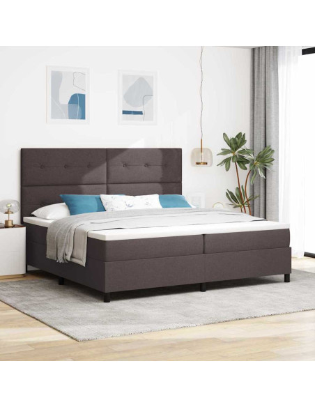 Letto a molle con testiera Marrone Scuro 200 x 200 cm Tessuto