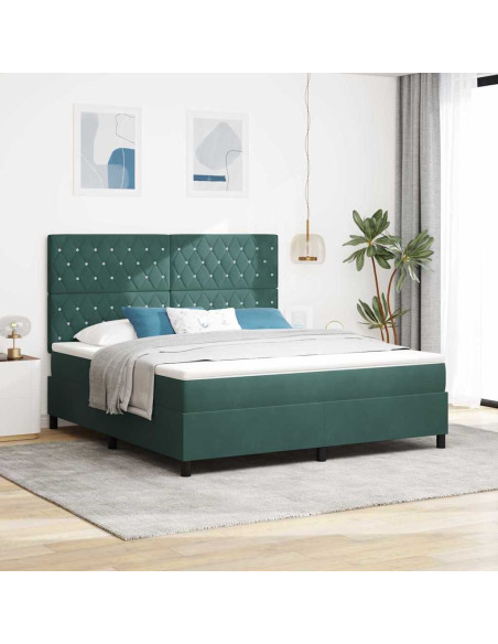 Letto a Sorgente LED Verde Scuro 180 x 200 cm Velluto