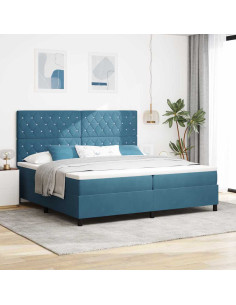 Letto a Sorgente LED Blu Scuro 200 x 200 cm Velluto