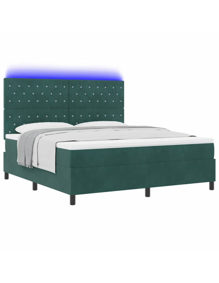 Letto a Sorgente LED Verde Scuro 180 x 200 cm Velluto