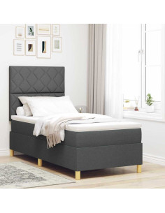 Letto a Sorgente LED Grigio scuro 100 x 200 cm Tessuto