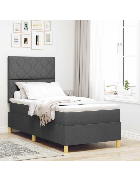 Letto a Sorgente LED Grigio scuro 100 x 200 cm Tessuto