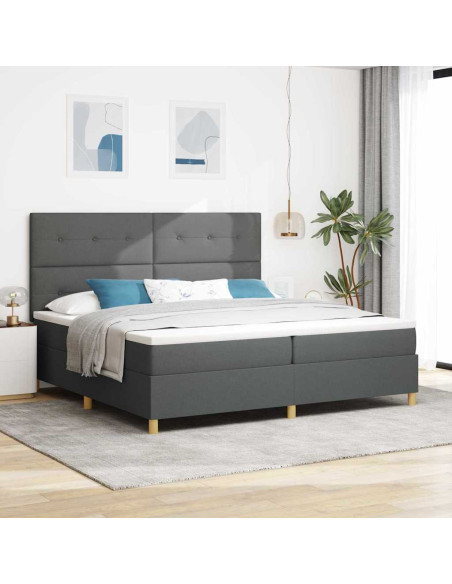 Letto a Sorgente LED Grigio scuro 200 x 200 cm Tessuto