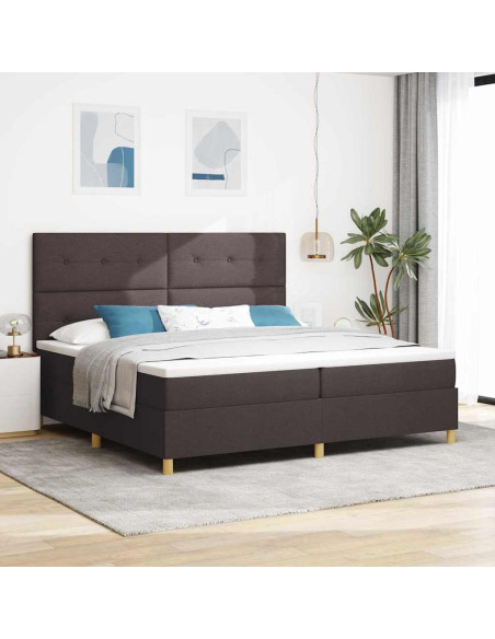 Letto a Sorgente LED Marrone Scuro 200 x 200 cm Tessuto