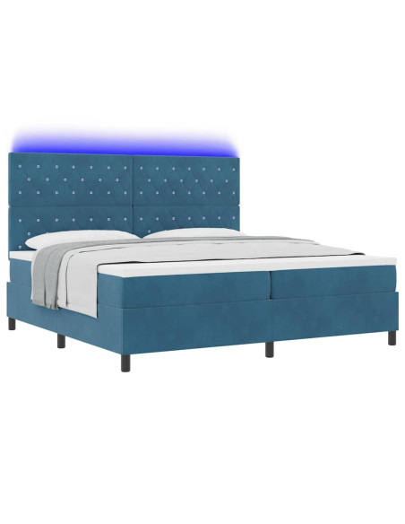 Letto a Sorgente LED Blu Scuro 200 x 200 cm Velluto