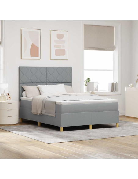 Letto a Sorgente LED Grigio chiaro 140 x 190 cm Tessuto