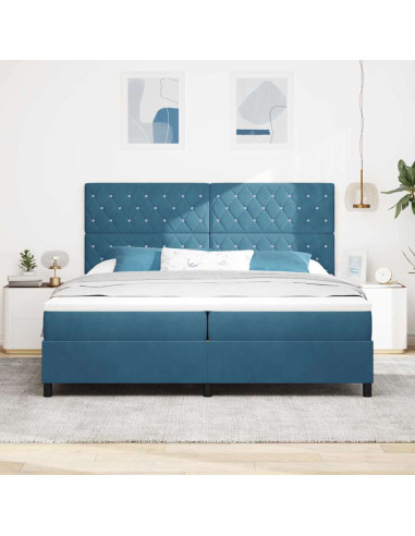 Letto a Sorgente LED Blu Scuro 200 x 200 cm Velluto