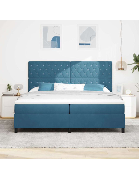 Letto a Sorgente LED Blu Scuro 200 x 200 cm Velluto