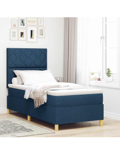 Letto a Sorgente LED con testiera Blu 90 x 190 cm Tessuto