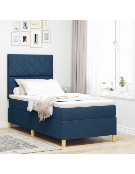 Letto a Sorgente LED con testiera Blu 90 x 190 cm Tessuto