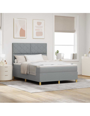Letto a Sorgente LED Grigio chiaro 140 x 200 cm Tessuto