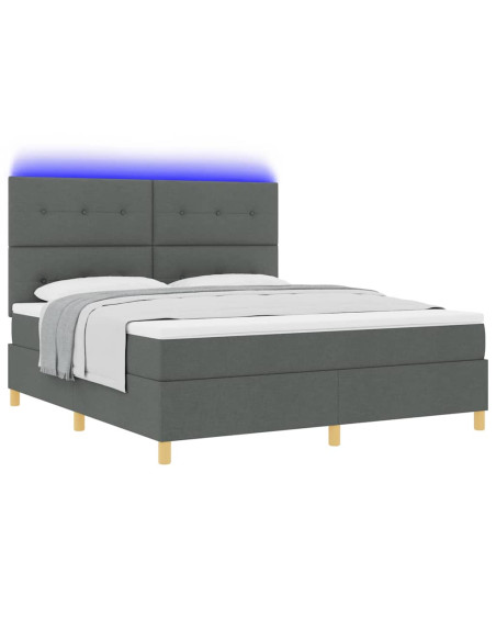 Letto a Sorgente LED Grigio scuro 180 x 200 cm Tessuto
