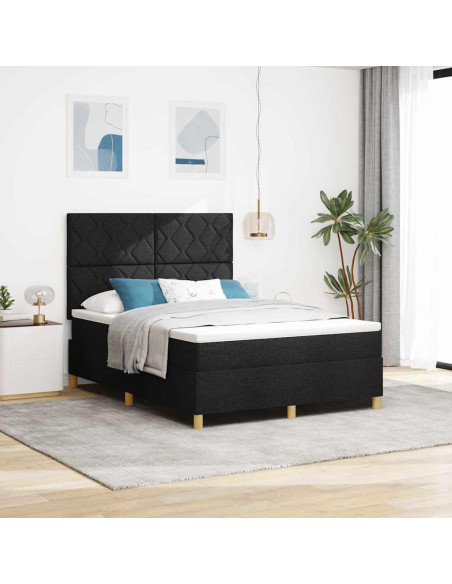Letto a Sorgente LED con testiera Nero 140 x 200 cm Tessuto