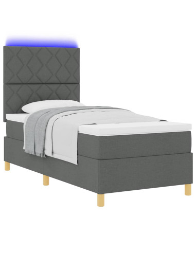 Letto a Sorgente LED Grigio scuro 100 x 200 cm Tessuto