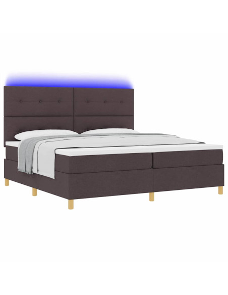 Letto a Sorgente LED Marrone Scuro 200 x 200 cm Tessuto
