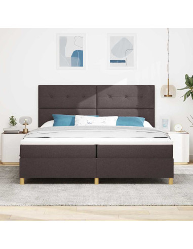 Letto a Sorgente LED Marrone Scuro 200 x 200 cm Tessuto