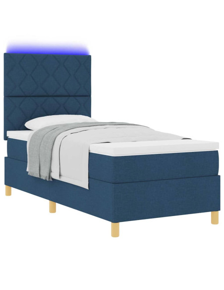 Letto a Sorgente LED con testiera Blu 90 x 190 cm Tessuto