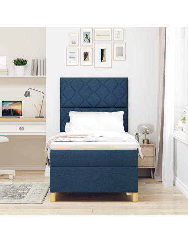Letto a Sorgente LED con testiera Blu 90 x 190 cm Tessuto