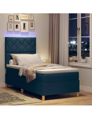 Letto a Sorgente LED con testiera Blu 90 x 190 cm Tessuto