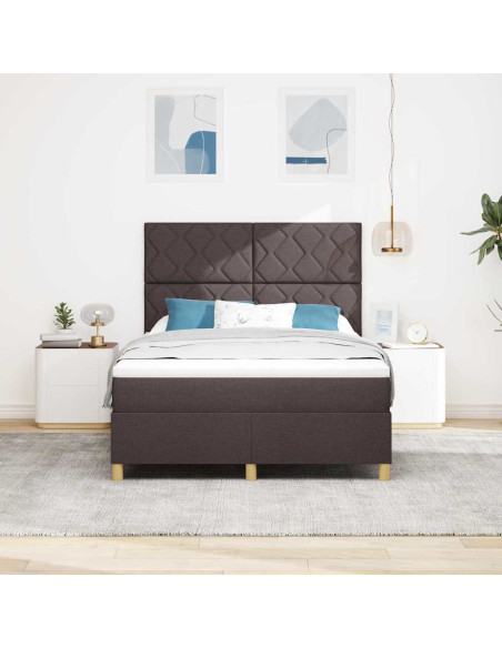 Letto a Sorgente LED Marrone Scuro 140 x 190 cm Tessuto