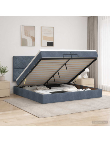 Letto Ottomano con Materasso e LED Grigio Scuro 200 x 200 cm