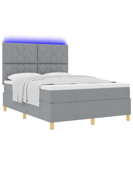 Letto a Sorgente LED Grigio chiaro 140 x 200 cm Tessuto