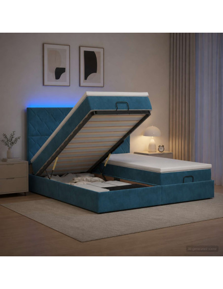 Letto Ottomano con Materasso e LED Blu scuro 160 x 200 cm