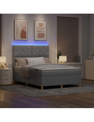 Letto a Sorgente LED Grigio chiaro 140 x 200 cm Tessuto