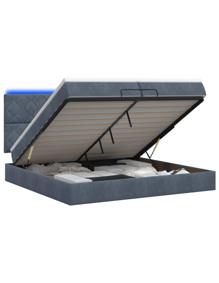 Letto Ottomano con Materasso e LED Grigio Scuro 200 x 200 cm