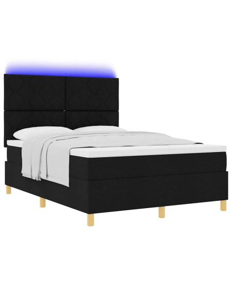 Letto a Sorgente LED con testiera Nero 140 x 200 cm Tessuto